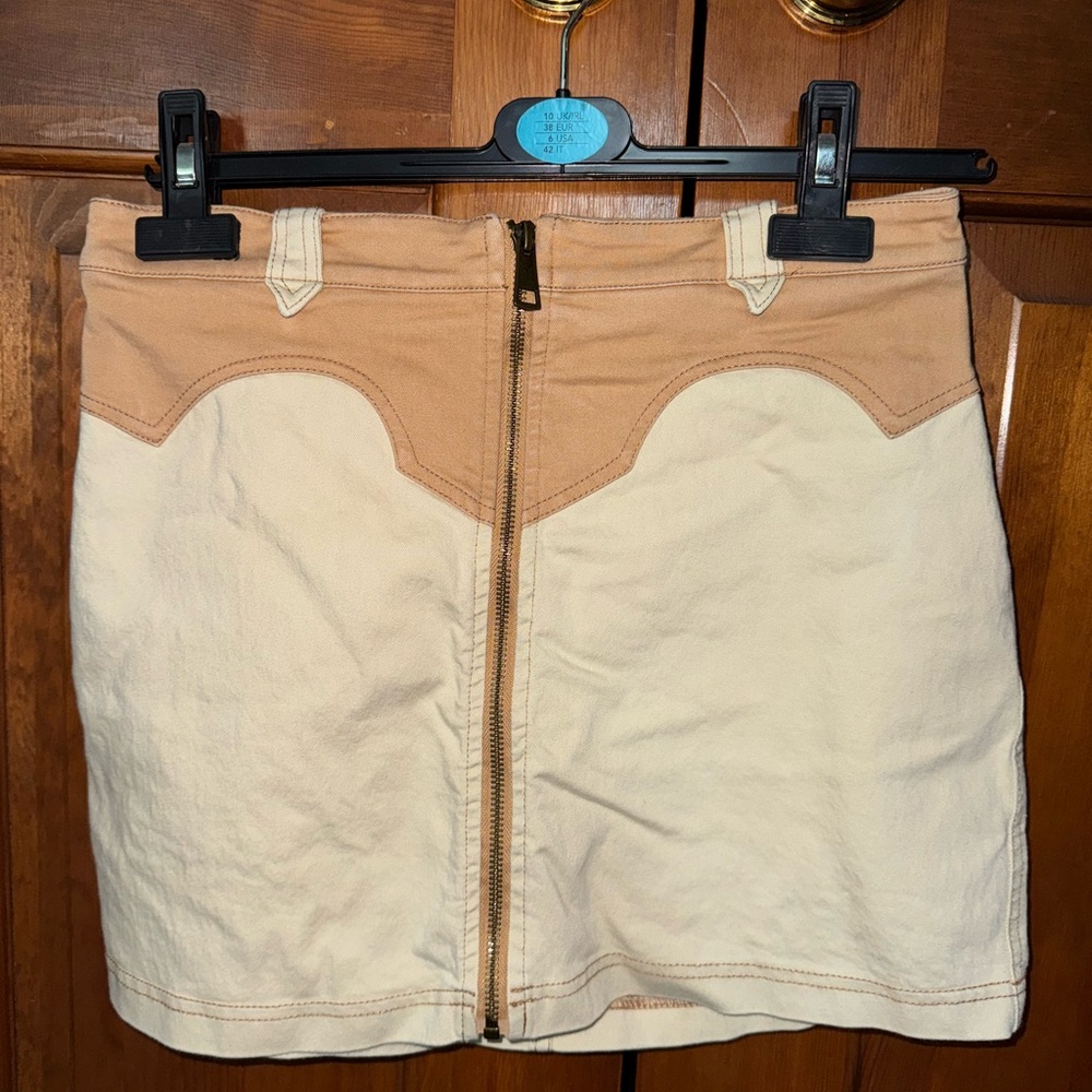 BDG Western Beige and Off-White Mini Skirt